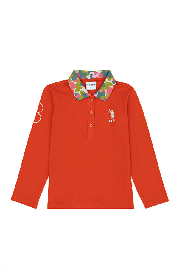 Girl's Orange Polo Neck Basic Sweatshirt 50272633 -Vr181