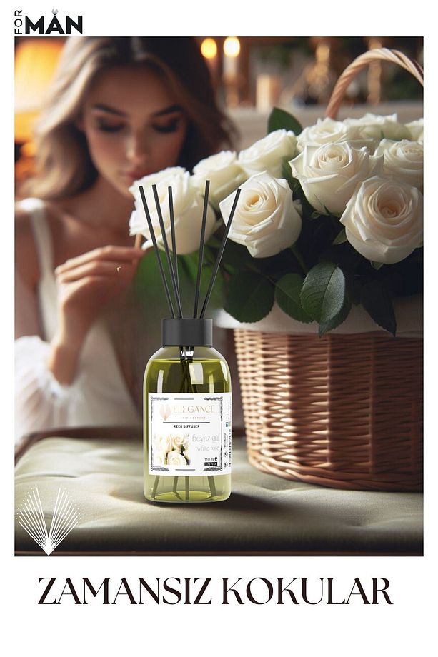 Beyaz Gül Reed Diffuser Bambu Çubuklu Oda Kokusu (110 Ml) - 8