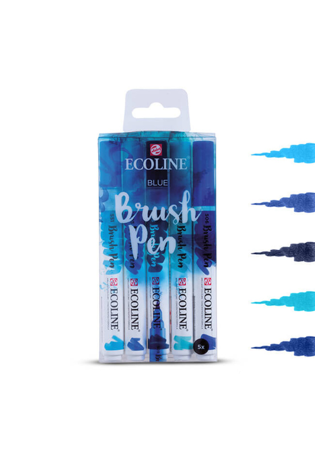 مجموعة أقلام فرشاة Ecoline باللون الأزرق مكونة من 5 قطع