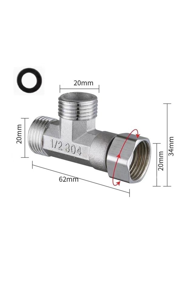 Stainless Steel G1/2" T-Valve Toilet Diverter Valve T Adapter Three-way Water Pipe Splitter Diverter