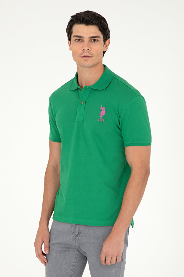 Men's Slim Fit Polo Neck Green Basic T-Shirt 50279568-Vr054