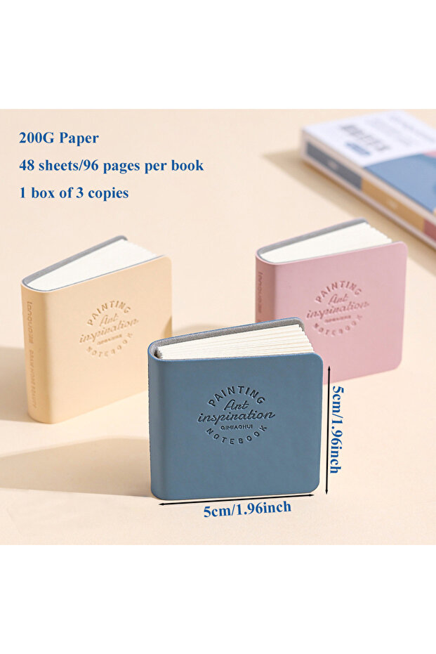 style3 3Pcs 50x50mm Pocket Drawing Book blanks Water color Thick Paper Mini Sketchbook 200g 48sheets