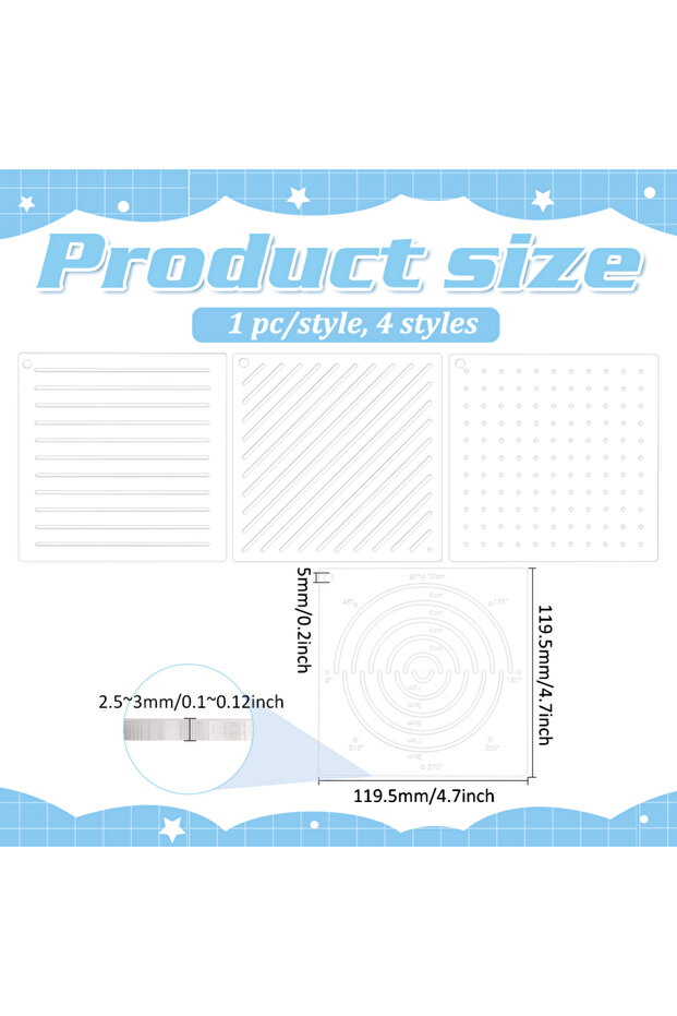 AECH04-07094 4Pcs Acrylic Sashiko Stencil, Dots, Lines, Arcs, Slashes Acrylic Embroidery Tool Drawin