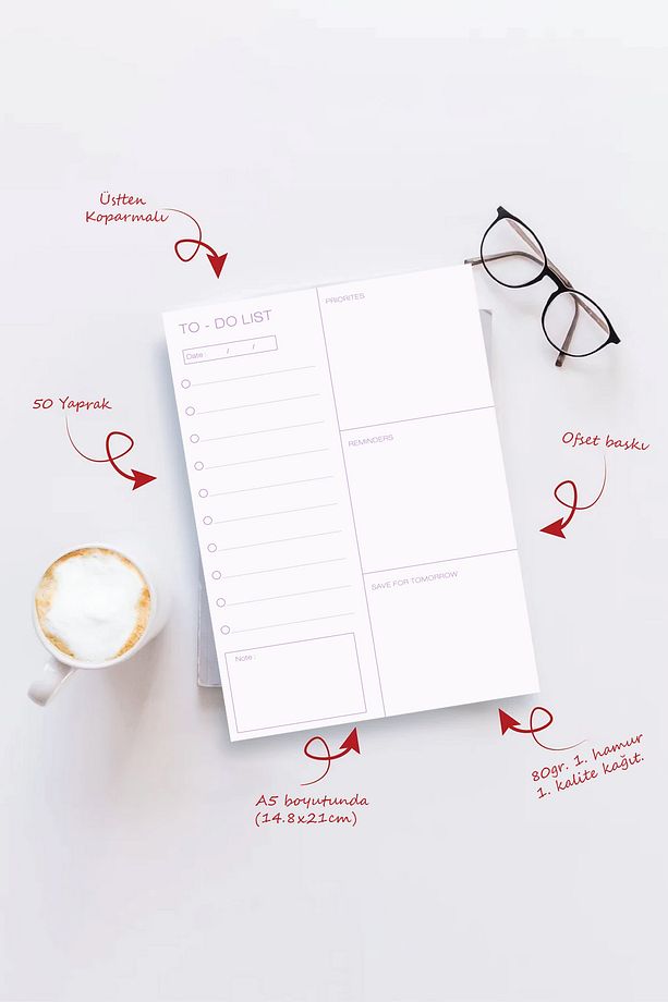 A5 Pastel Renkli Minimalist To Do List Notepad Planlayıcı Bloknot 50 Yaprak - 2