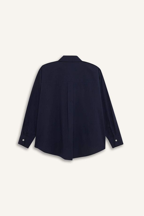 Oversize Geniş Kalıp Poplin Basic Düz Uzun Kollu Gömlek E2677ax24wn - 3