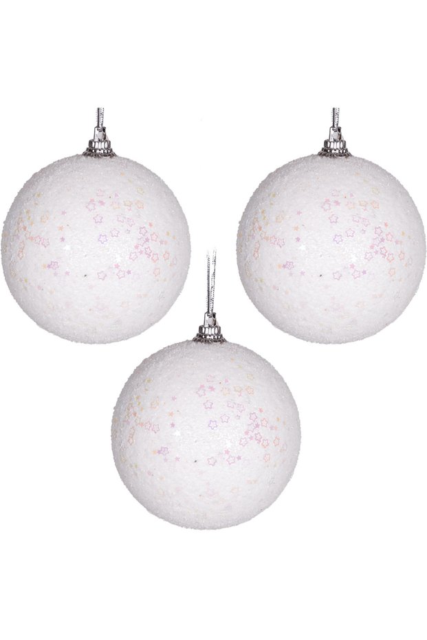 Christmas Ball, Pink Shiny, Star Pattern, White - Set of 3, 7 cm