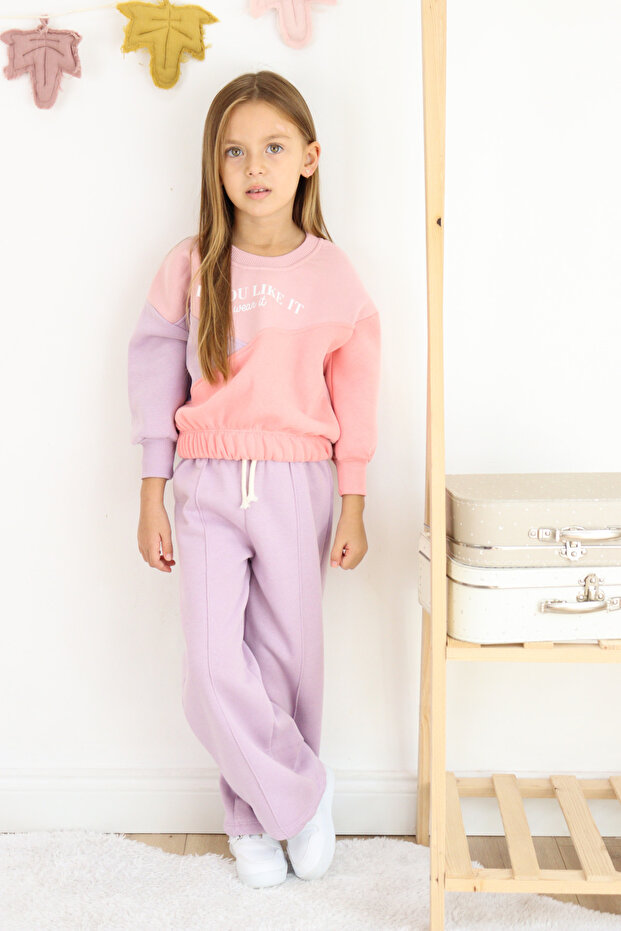 Girl's 3 Thread Fabric Spanish Leg Tracksuit Set