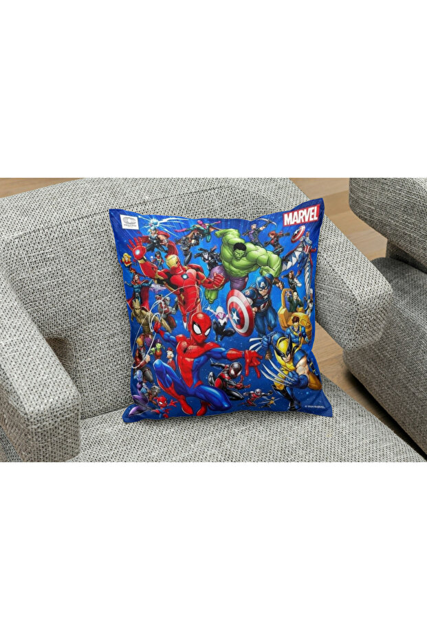 Avengers Heroes Blue Patterned Square Pillow Case