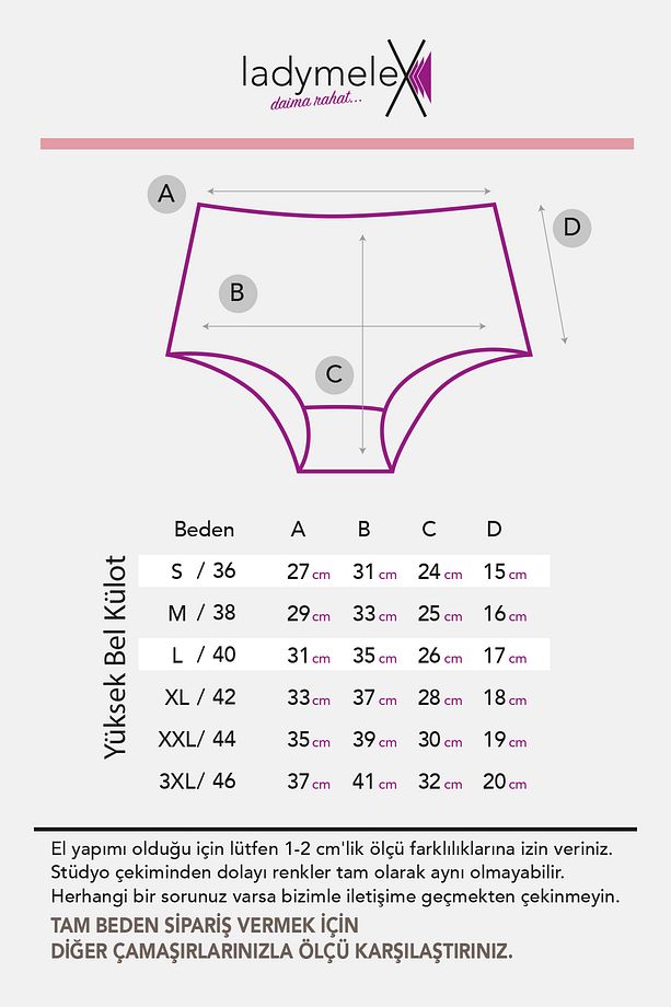 Kadın Külot, Yüksek Bel Külot, 5 Adet, Koyu Renkler (S-M-L-XL-2XL-3XL) %100 Yumuşak Kumaş - 7
