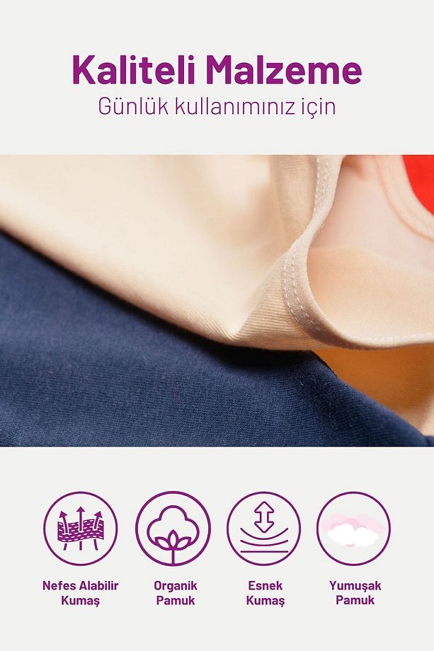 Kadın Külot, Yüksek Bel Külot, 5 Adet Koyu Renkler (S-M-L-XL-2XL-3XL) %100 Yumuşak Kumaş - 6