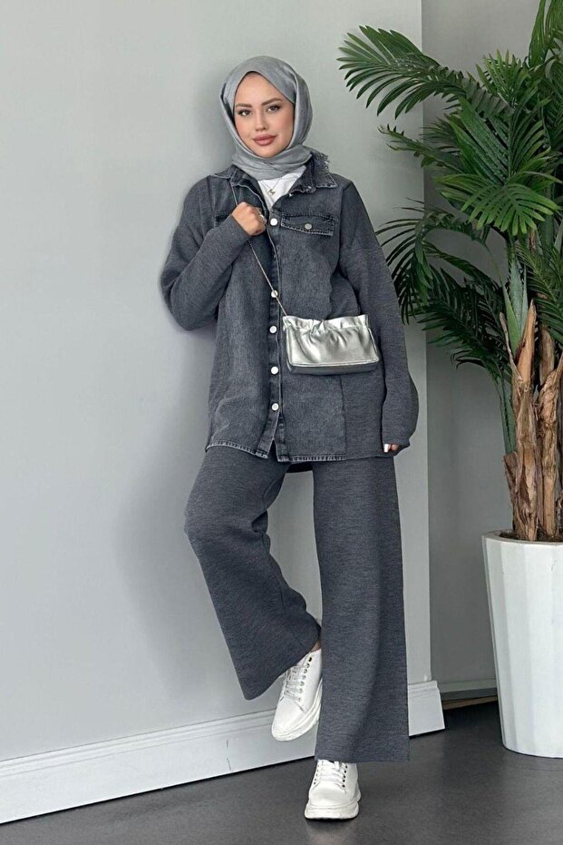 Gray Emily Denim Knitwear Set