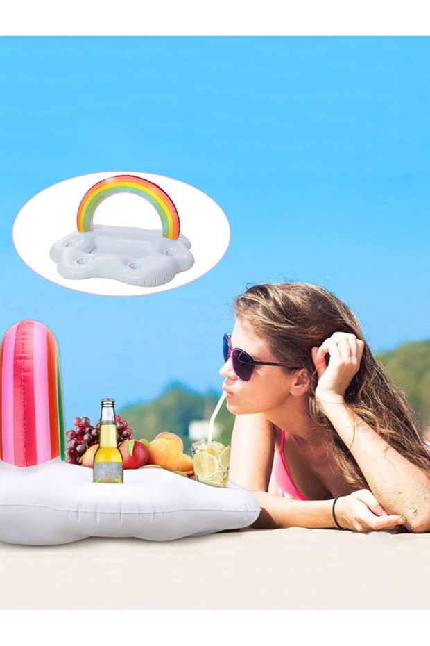 Camebust inflatable pool float rainbow cup holder 37.4' - 8