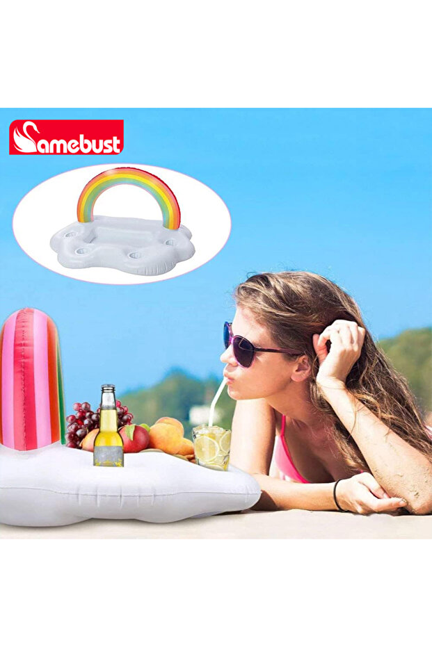 Camebust inflatable pool float rainbow cup holder 37.4' - 2