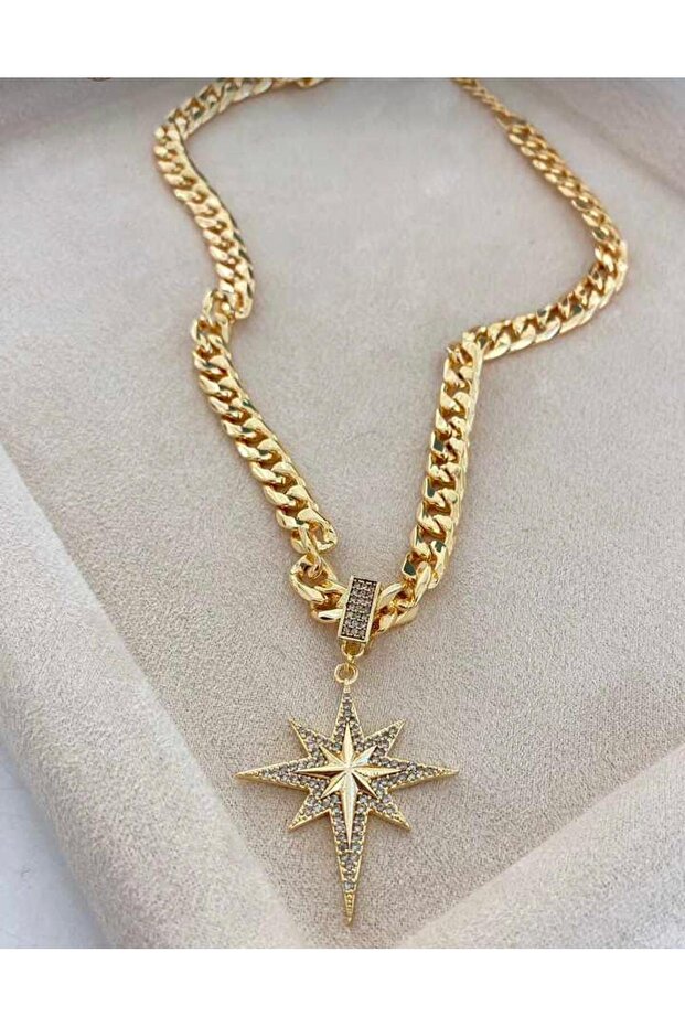 Women's Thick Chain North Star Stone Necklace