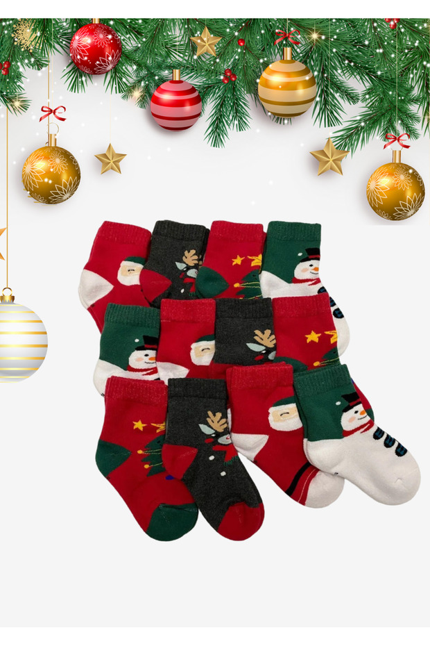 CHRISTMAS PATTERNED TOWEL 12 PAIRS OF CHILDREN'S SOCKS