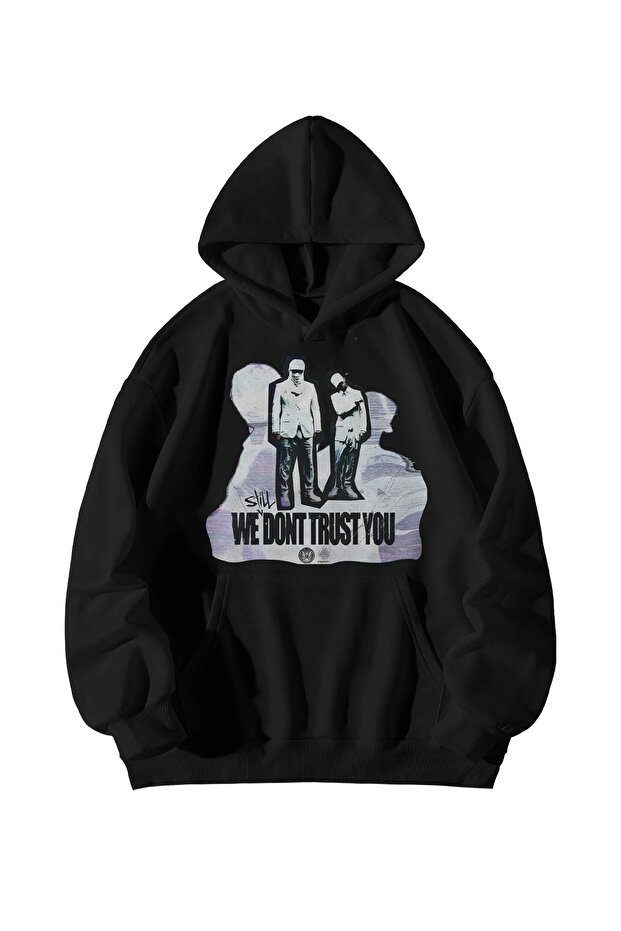 Black Unisex Oversized Hoodie - Don Toliver We Still Don'T Trust You Printed Kangaroo Pocket Sweatshirt