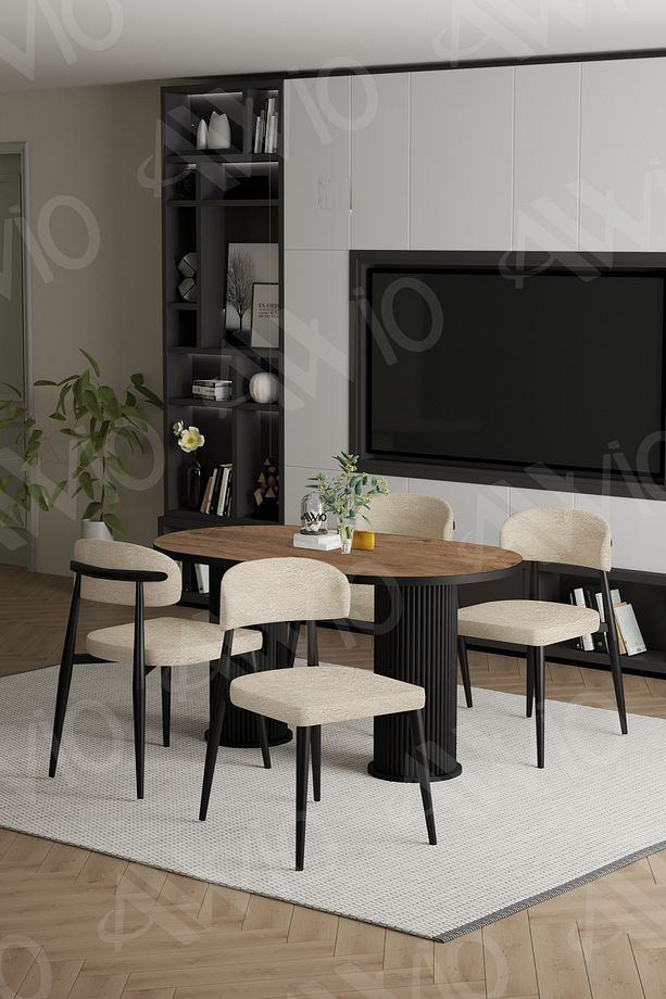 Egos Bohem Ayak Siyah Polo Sandalye 80x140 Mutfak Masa Sandalye Takımı - 3
