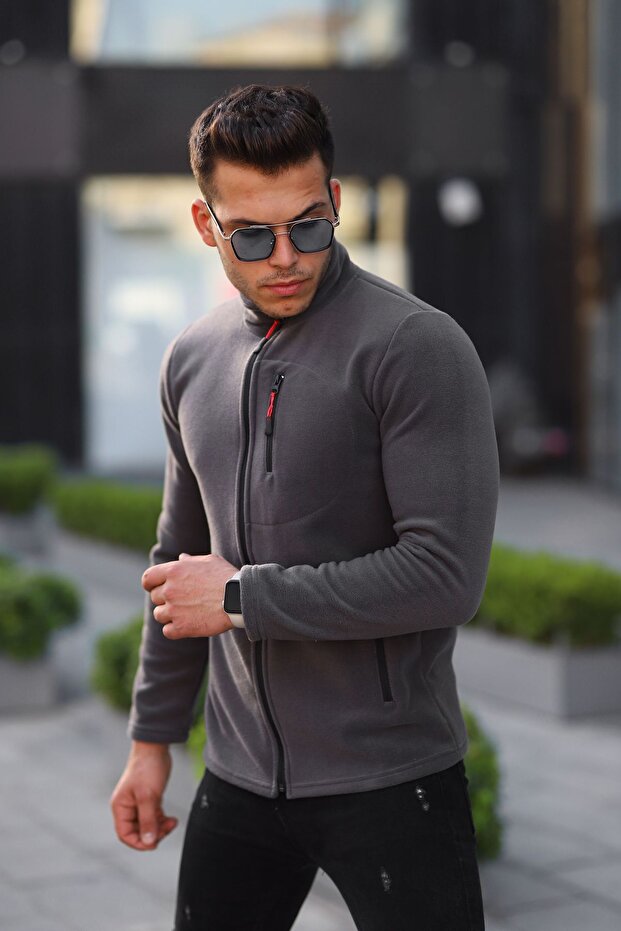 Men's Black Fleece Winter Thick Full Zipper Cotton Fabric Fleece Jacket