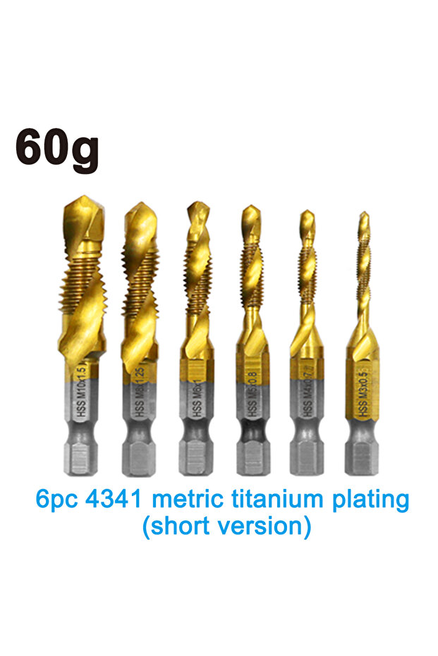 6PC Gold Short Style 6pc high speed steel M3-M10 titanium plated composite tap hexagonal drill and t
