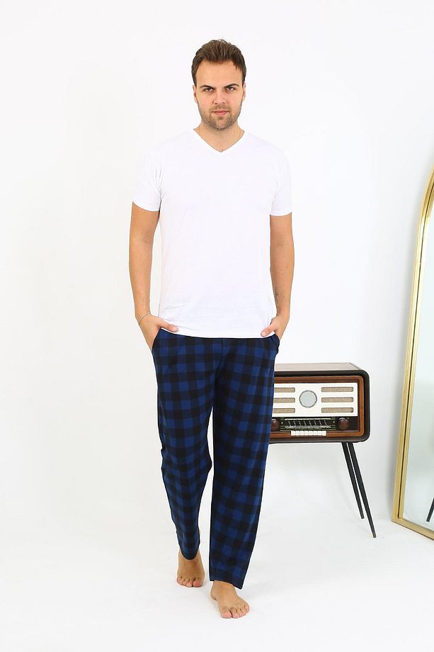 Erkek Ekoseli Desen Penye Tek Alt Pijama 27540 Siyah - 2