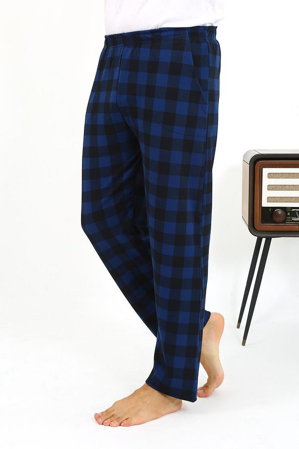 Erkek Ekoseli Desen Penye Tek Alt Pijama 27540 Siyah - 6