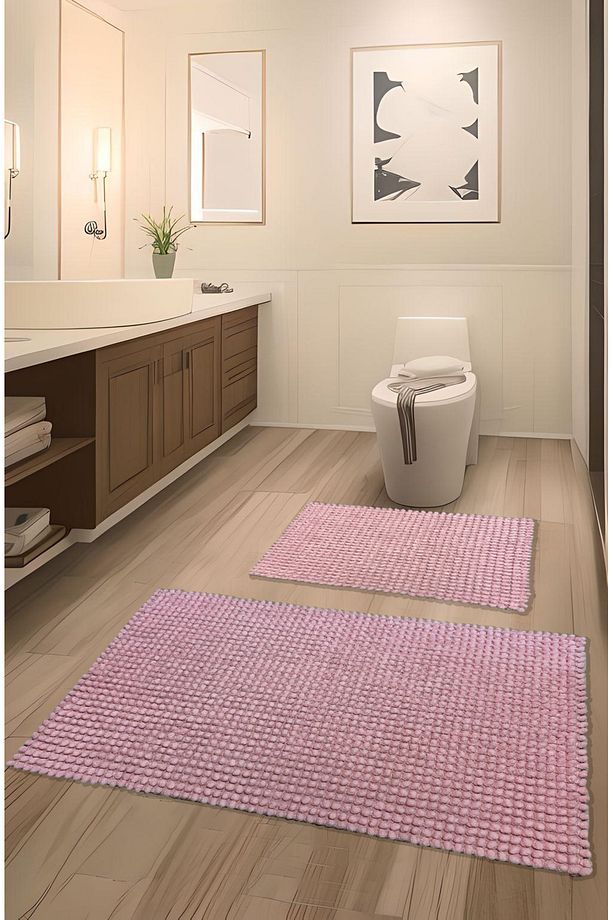 Pamukkale Yumuşacık, Süper Emici 2'li %100 Pamuk Ultra Lüks Banyo Paspası Seti Pembe - 1