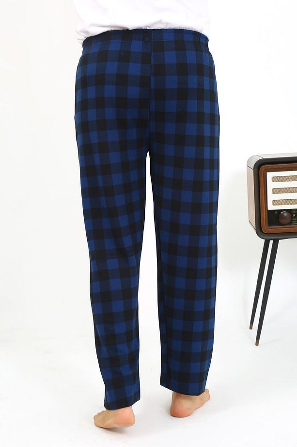 Erkek Ekoseli Desen Penye Tek Alt Pijama 27540 Siyah - 5