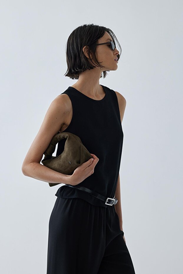 Siyah Moni Krep Bluz - 3