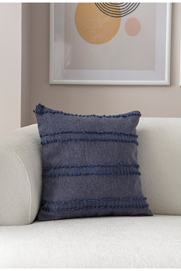 Single Decorative Polka Dot Linen Fabric Throw Pillow Cover 43X43 Navy Blue