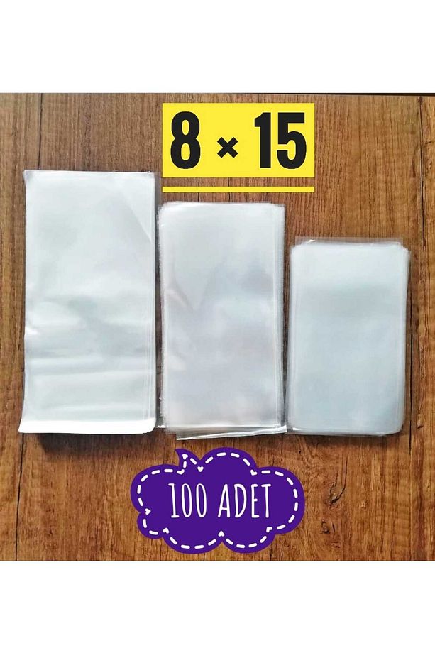 Şeffaf Parlak Bantsız Jelatin Poşet 8x15 cm Kurabiye Aksesuar Hediye Paketleme Poşeti 100 Adet - 1