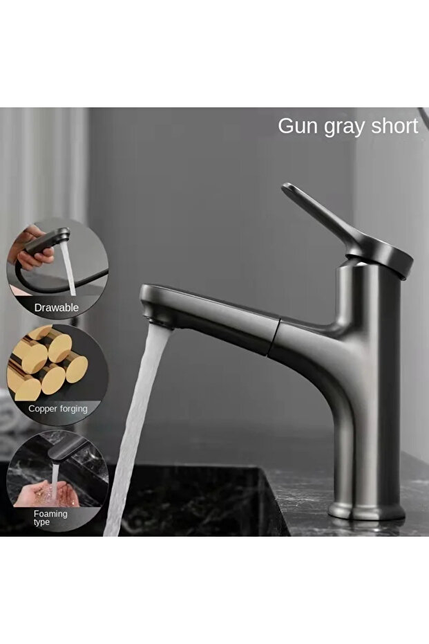 GunGray Hot and Cold Water Faucet Brass Valve Body Multifunctional Pull-Out Basin Faucet Single Hand