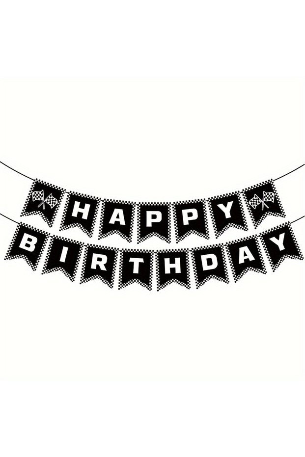 Party Decorations Race Car Happy Birthday Banner, Race Car Birthday Party Decorations Checkered Flag