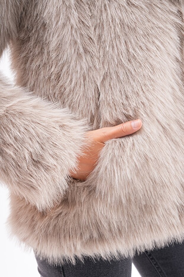 yakalı kürk ceket - 5