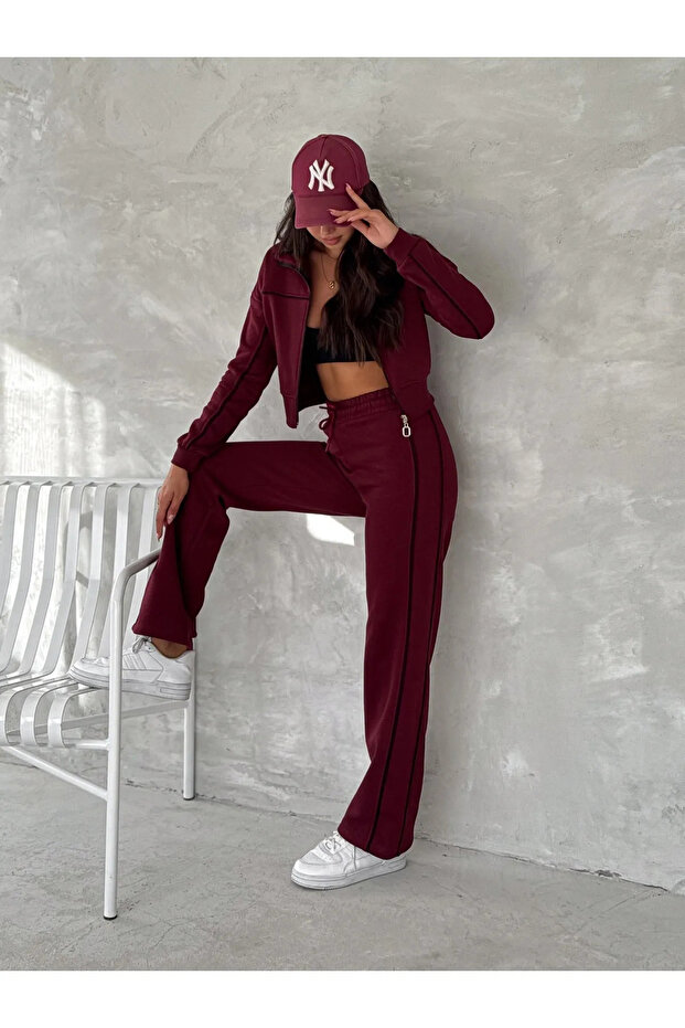 Stripe Detailed Zippered Tracksuit Set