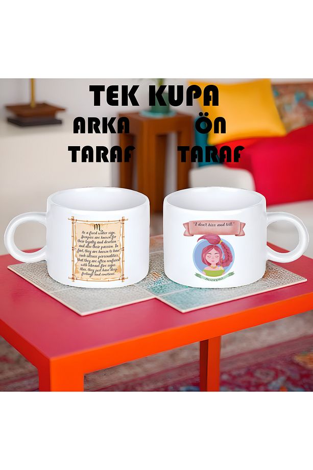 Akrep Burcu (Scorpio) İngilizce Porselen Kupa Bardak Küçük Boy 150 ml Tek Adet - 3