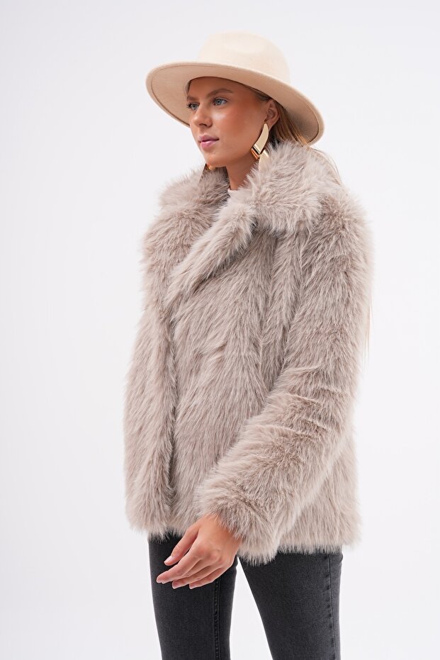 yakalı kürk ceket - 3