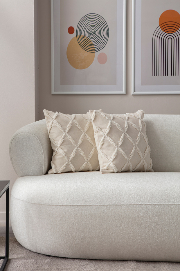 Double Decorative Polka Dot Linen Fabric Throw Pillow Cover 43X43 Cream