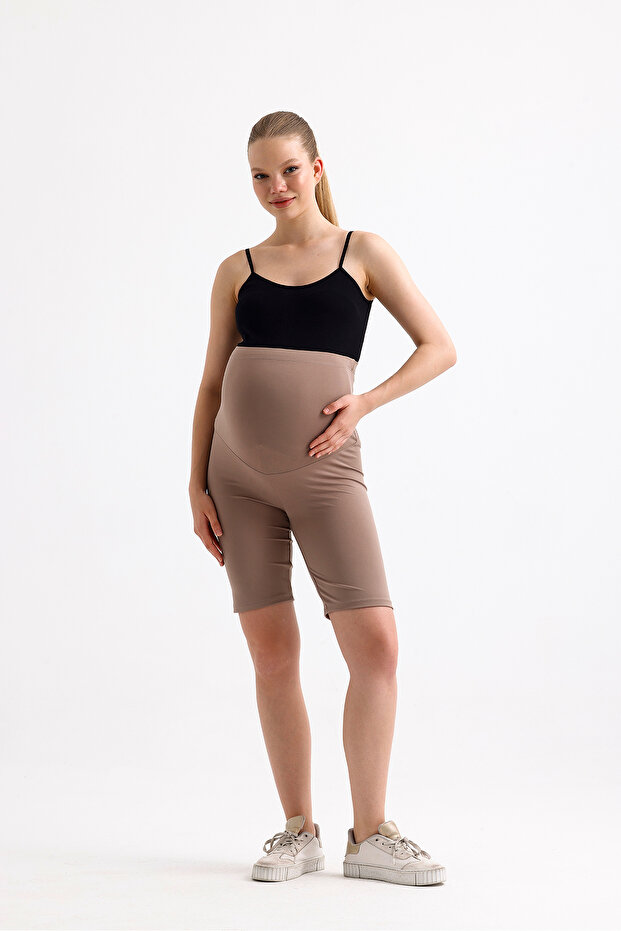Diz Üstü Biker Esnek Ayarlanabilir Bel Hamile Şort Tayt - 7