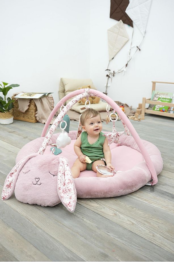 Bebek Oyun Alanı, Tavşanlı Bebek Aktivite Matı, Güvenli ve Yumuşak Oyun Matı, Baby Gym Serisi, Pudra - 9