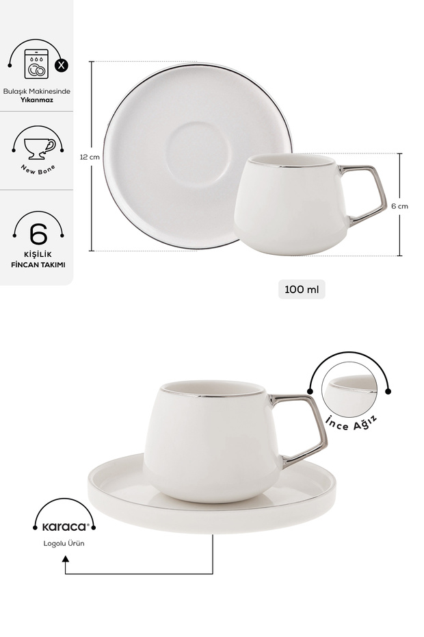Satürn Platin 6 Kişilik Kahve Fincanı Takımı 100 ml - 2