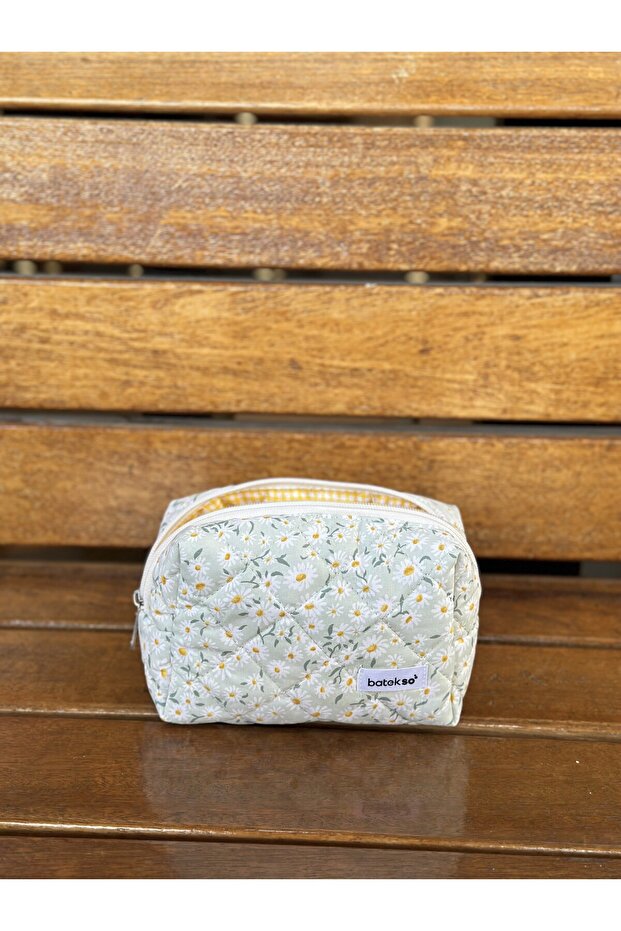 حقيبة مكياج منقوشة على شكل زهرة الأقحوان باللون الأبيض - حجم متوسط - 2