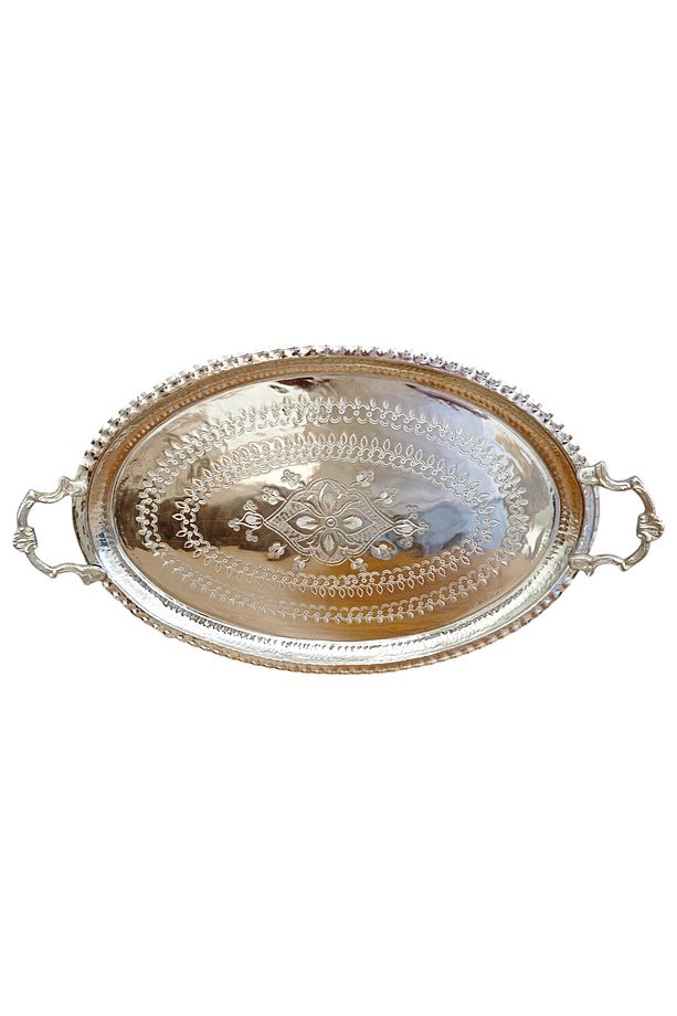 Bakır Servis Tepsi, Kulplu 40 Cm - 1