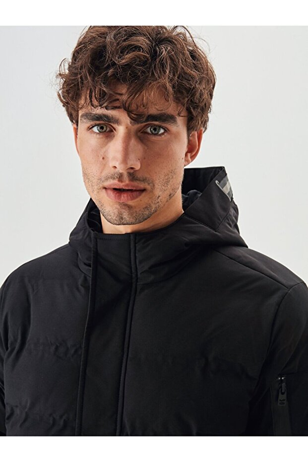 Şişme Kontrast Şeritli Siyah Mont - 5