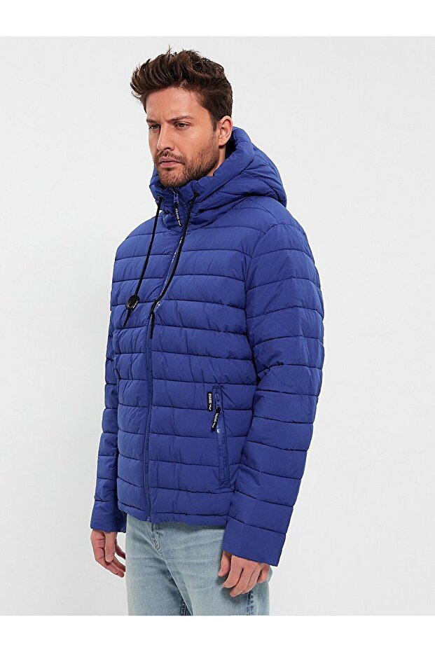 Kapüşonlu Şişme Lacivert Ceket - 2