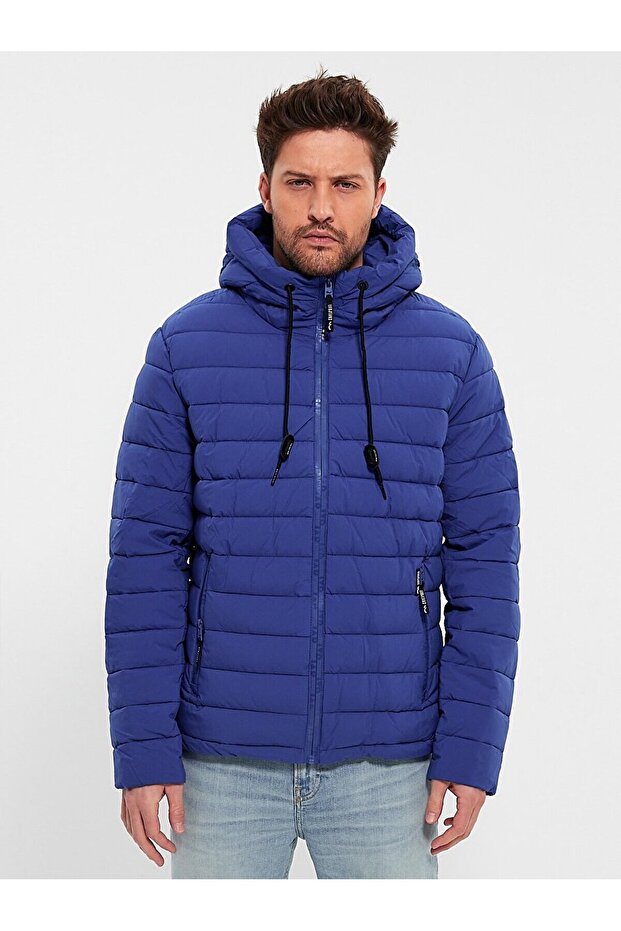 Kapüşonlu Şişme Lacivert Ceket - 3