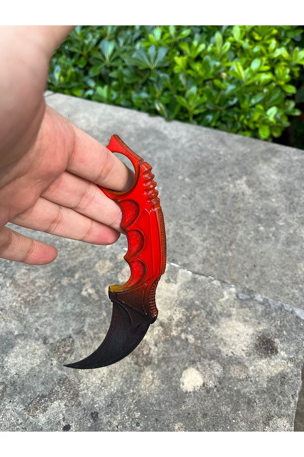 Sarı Kırmızı CS Go Karambit Modeli - Dekoratif Oyun Modeli - 6