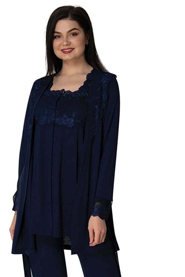 Pregnant Maternity Long Sleeve Pajama Set with Dressing Gown