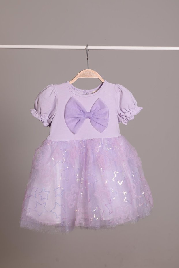 Purple Girl's Dress with Stars and Bow Detail