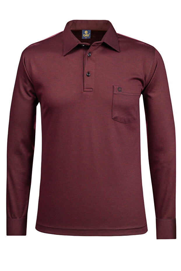 Men's Shirt Collar Sleeve Cuffed Knitwear Oversized Burgundy Sweatshirt
