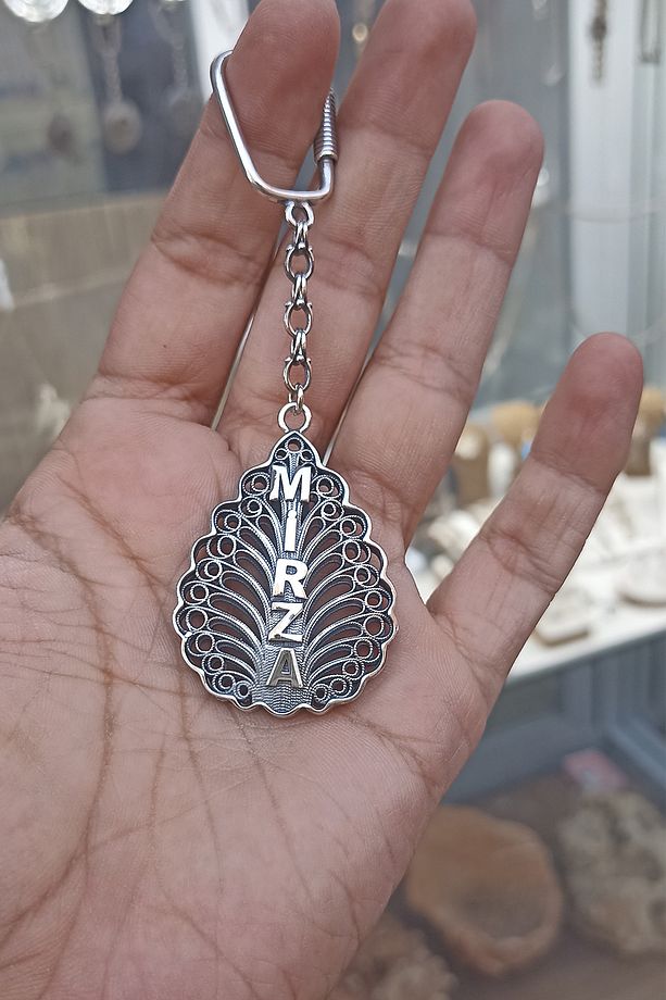 Isimli Yaprak Model Midyat Telkari El Işçiliği Gümüş Anahtarlık - 1